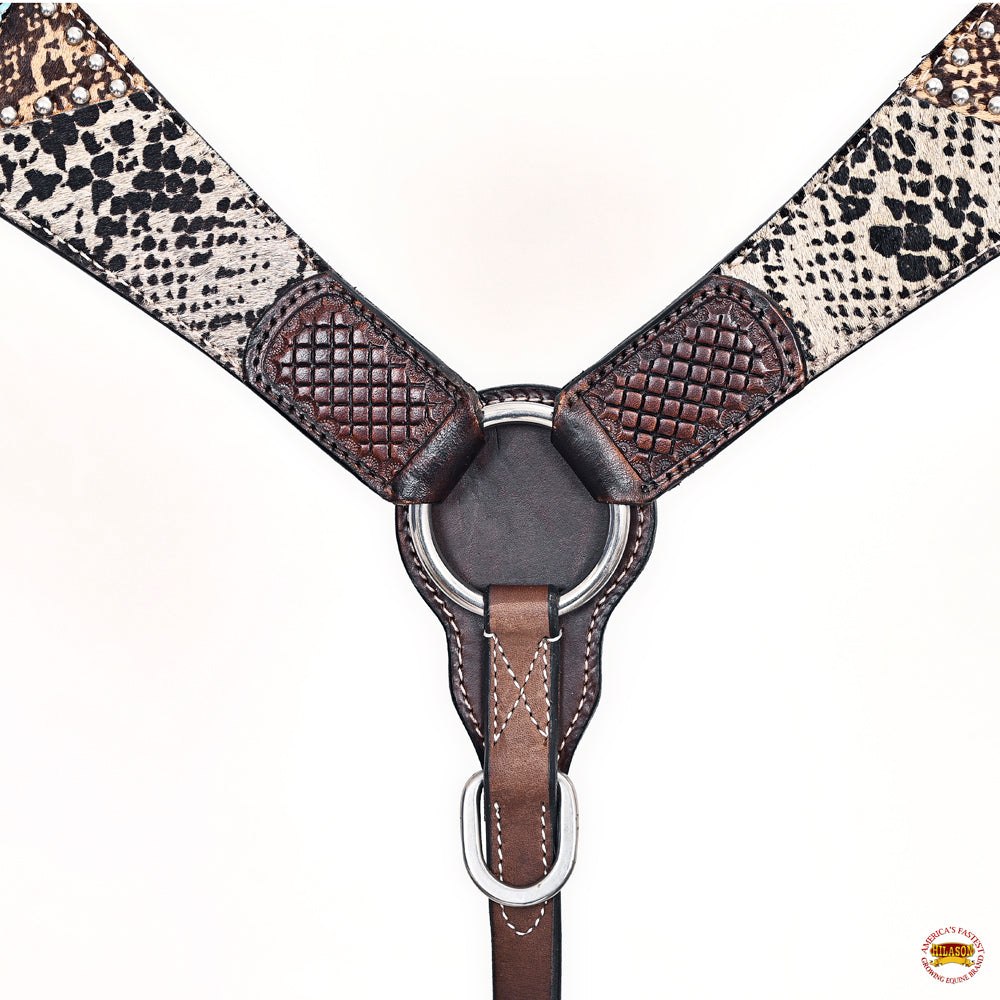 HILASON Western Horse Floral Snake Print Headstall Breast Collar Leather Brown