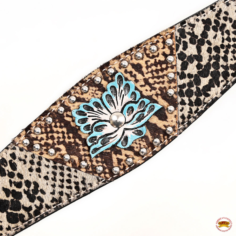 HILASON Western Horse Floral Snake Print Headstall Breast Collar Leather Brown