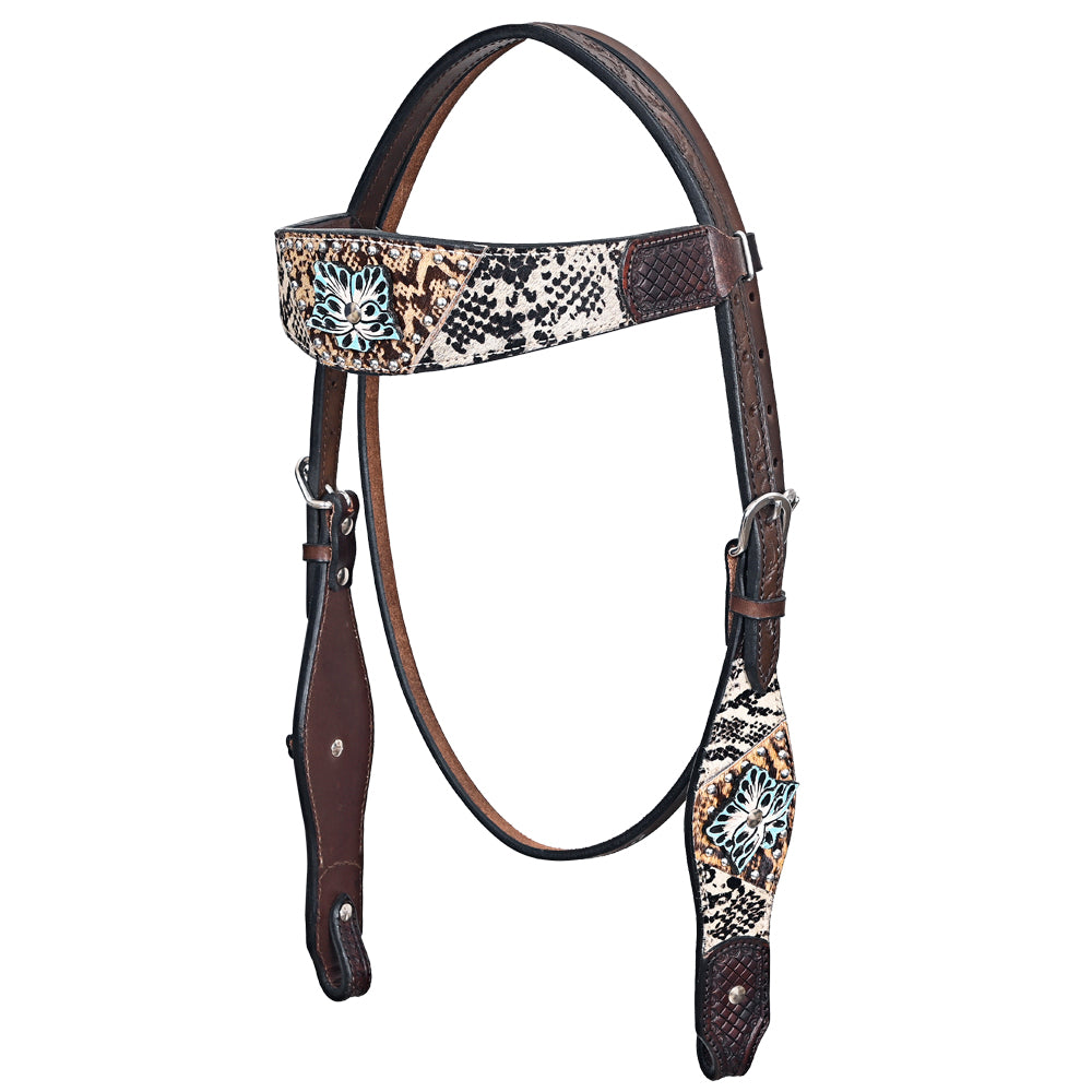 HILASON Western Horse Floral Snake Print Headstall Breast Collar Leather Brown
