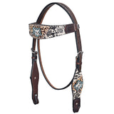 HILASON Western Horse Floral Snake Print Headstall Breast Collar Leather Brown
