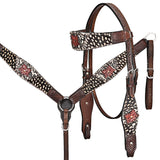 HILASON Western Horse Floral Headstall Breast Collar Set Leather Brown | Leather Headstall | Leather Breast Collar | Tack Set for Horses