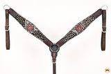HILASON Western Horse Floral Headstall Breast Collar Set Leather Brown | Leather Headstall | Leather Breast Collar | Tack Set for Horses