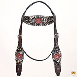 HILASON Western Horse Floral Headstall Breast Collar Leather Brown
