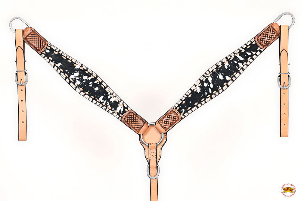 HILASON Western Horse Headstall Breast Collar Hairon Leather Tan