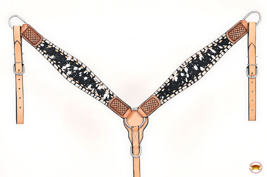 HILASON Western Horse Floral Headstall Breast Collar Set Hair-On Leather Tan with Black | Tack for Horses