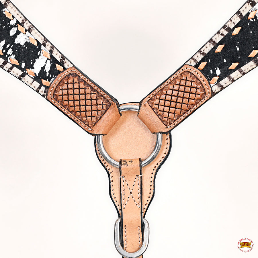 HILASON Western Horse Floral Headstall Breast Collar Set Hair-On Leather Tan with Black | Tack for Horses