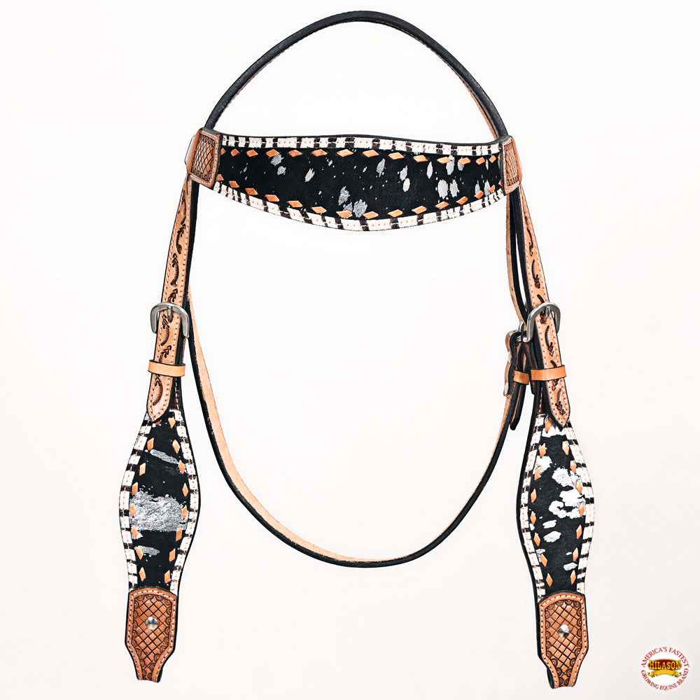 HILASON Western Horse Headstall Breast Collar Hairon Leather Tan