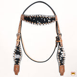HILASON Western Horse Headstall Breast Collar Hairon Leather Tan