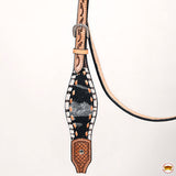 HILASON Western Horse Floral Headstall Breast Collar Set Hairon Leather Tan with Black | Leather Headstall | Leather Breast Collar | Tack Set for Horses