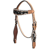 HILASON Western Horse Headstall Breast Collar Hairon Leather Tan