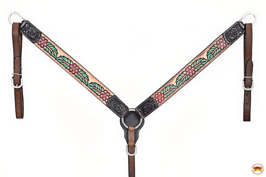 HILASON Western Horse Headstall & Breast Collar American Leather Floral Carving