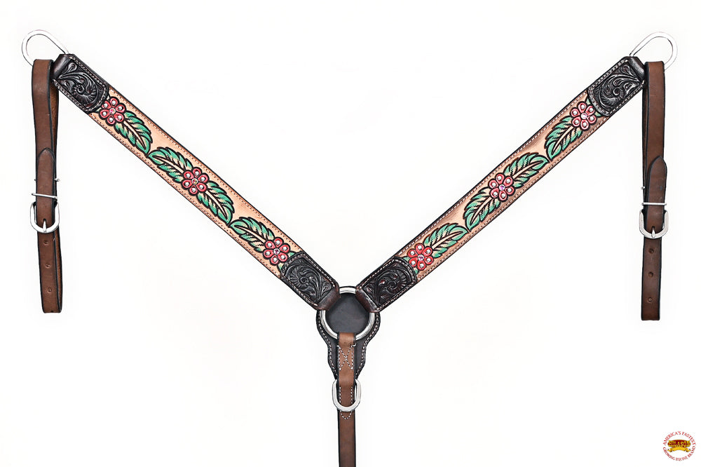 HILASON Western Horse Floral Headstall Breast Collar Leather Brown