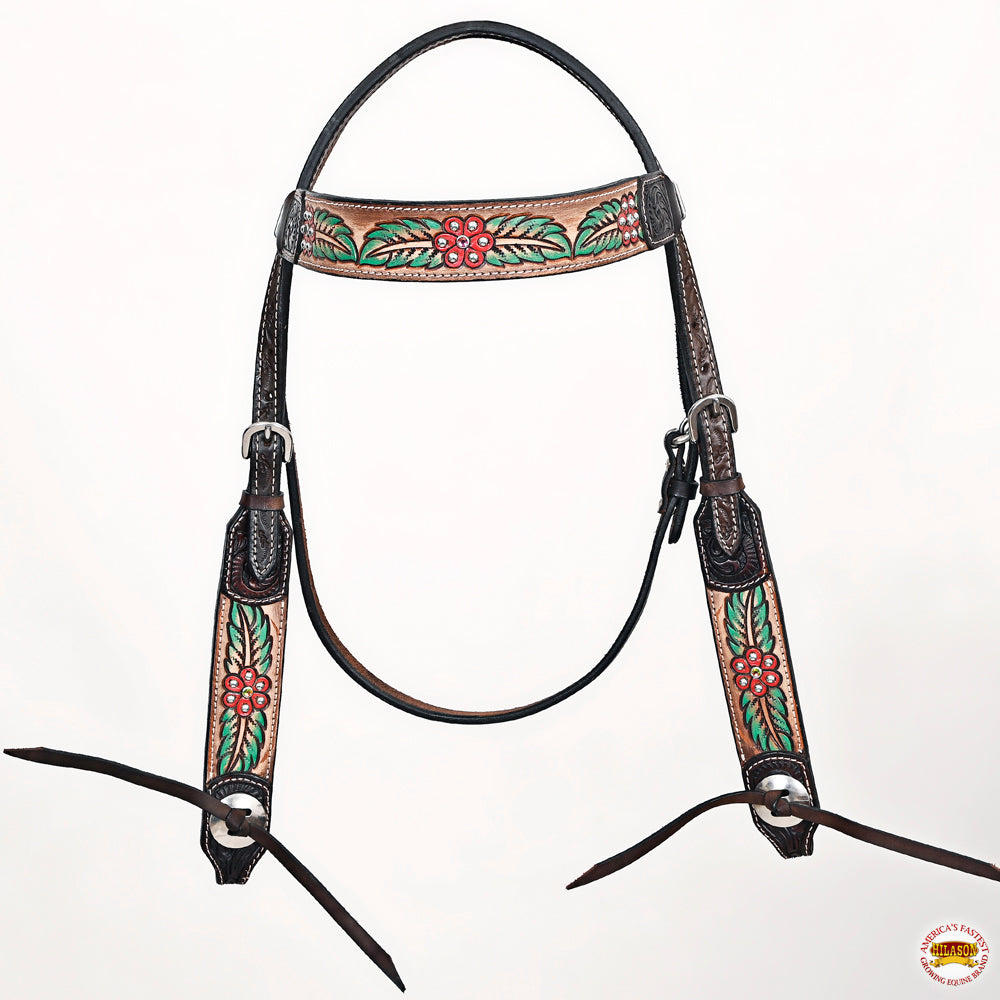 HILASON Western Horse Floral Headstall Breast Collar Leather Brown