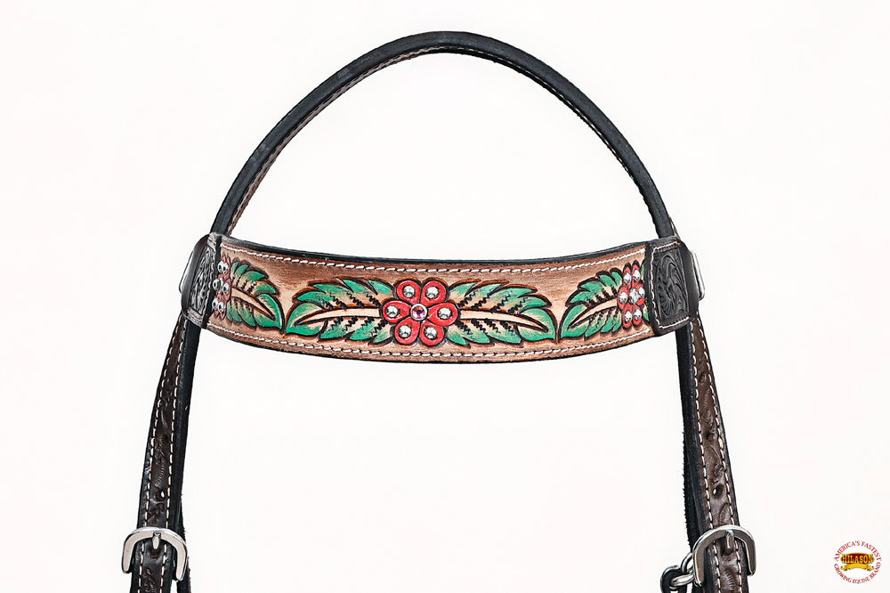 HILASON Western Horse Floral Headstall Breast Collar Leather Brown