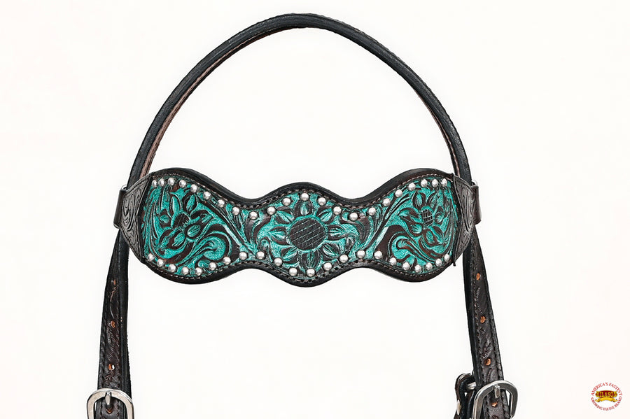 HILASON Western Horse Floral Headstall Breast Collar Set American Leather Brown | Tack for Horses