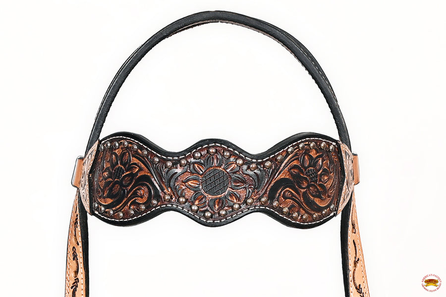 HILASON Western Horse Floral Headstall Breast Collar Set American Leather Brown | Tack for Horses