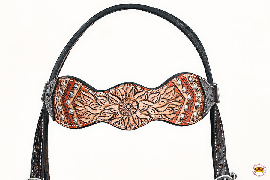 HILASON Western Horse Floral Headstall Breast Collar Set American Leather Brown | Tack for Horses