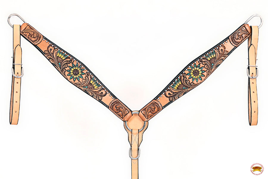 HILASON Western Horse Headstall Breast Collar American Leather Tan