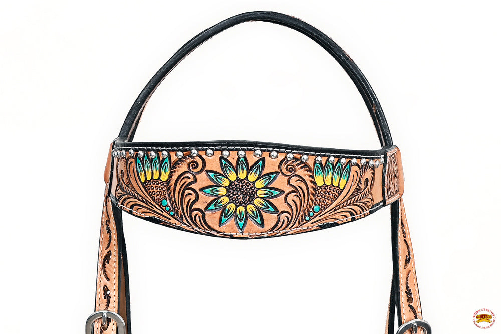 HILASON Western Horse Headstall Breast Collar Leather Tan