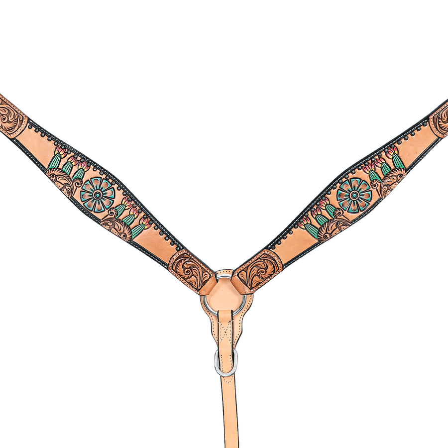 HILASON Western Horse Headstall & Breast Collar American Leather Floral Carving