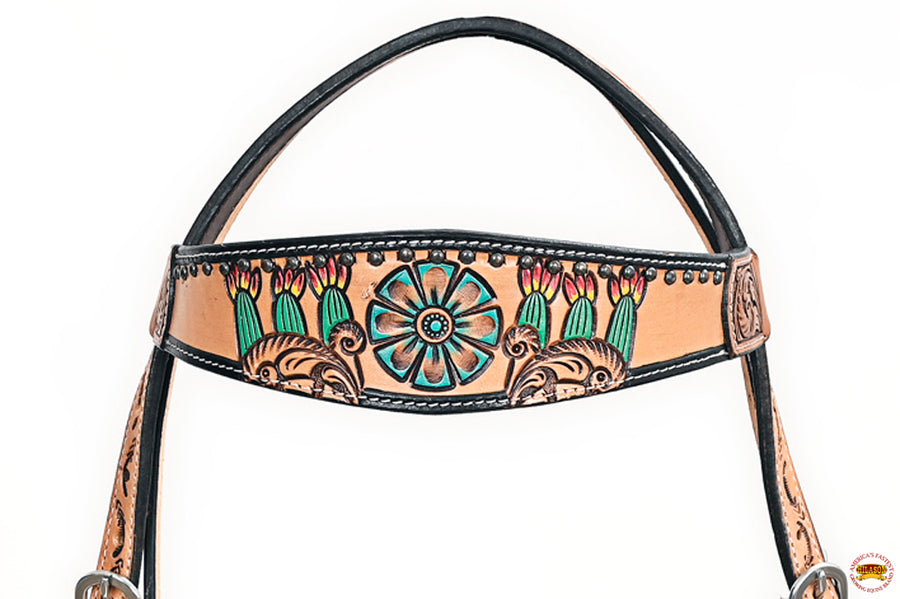 HILASON Western Horse Floral Headstall Breast Collar Set American Leather Tan | Tack for Horses