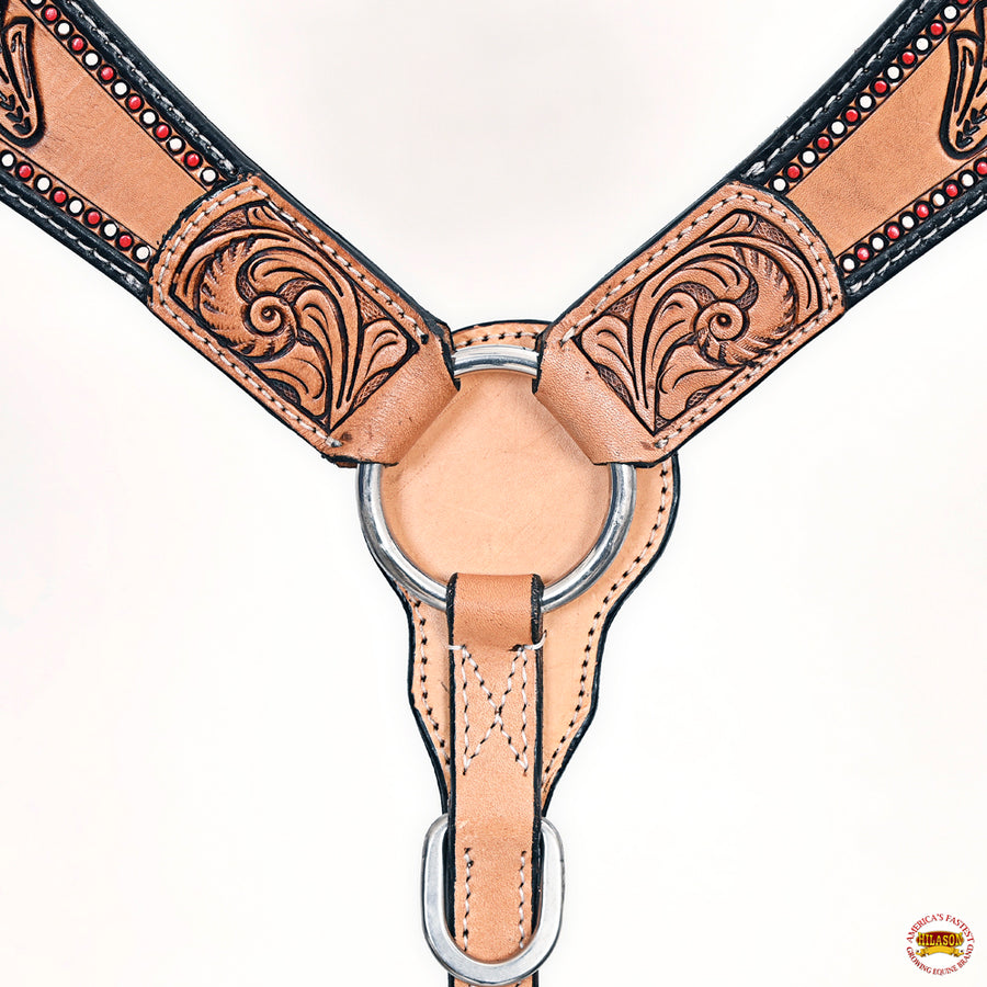 HILASON Western Horse Headstall & Breast Collar American Leather Floral Carving