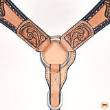 HILASON Western Horse Floral Headstall Breast Collar Set American Leather Tan with Turquoise | Leather Headstall | Leather Breast Collar | Tack Set for Horses