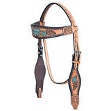 HILASON Western Horse Headstall Breast Collar Leather Tan