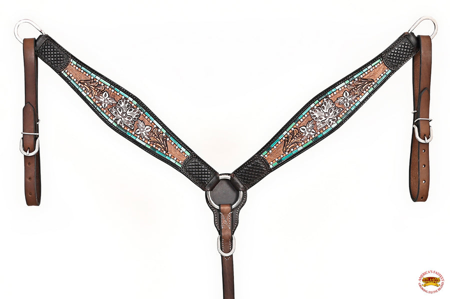 HILASON Western Horse Headstall & Breast Collar American Leather Floral Carving