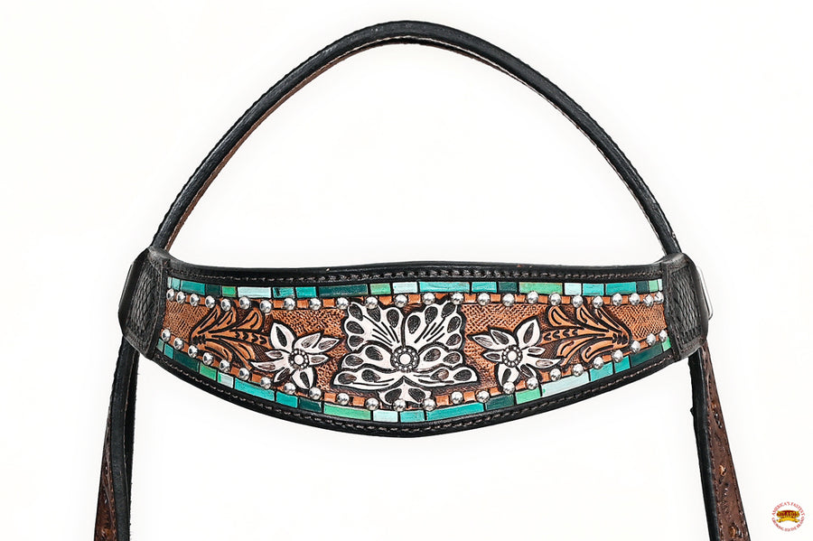 HILASON Western Horse Headstall & Breast Collar American Leather Floral Carving