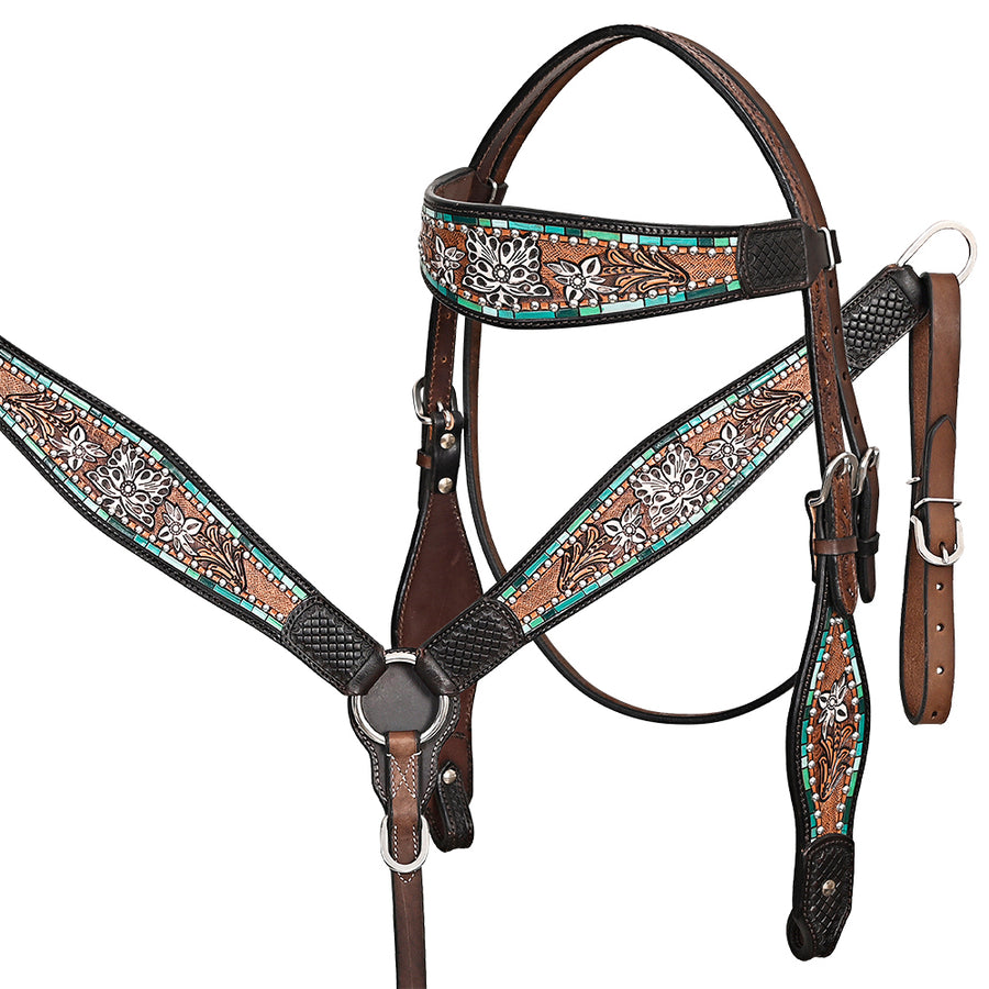 HILASON Western Horse Headstall Breast Collar Leather Brown - Uhorse