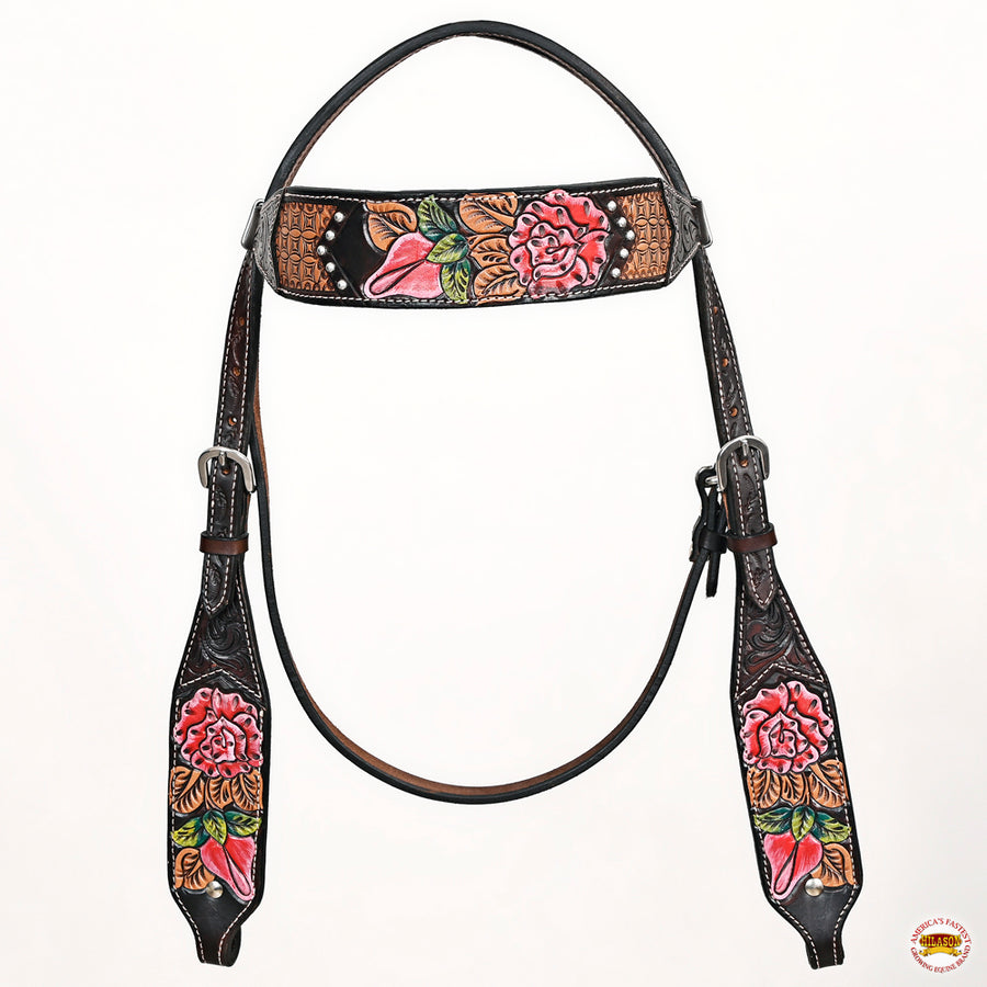 HILASON Western Horse Floral Headstall Breast Collar Set American Leather Tan | Tack for Horses