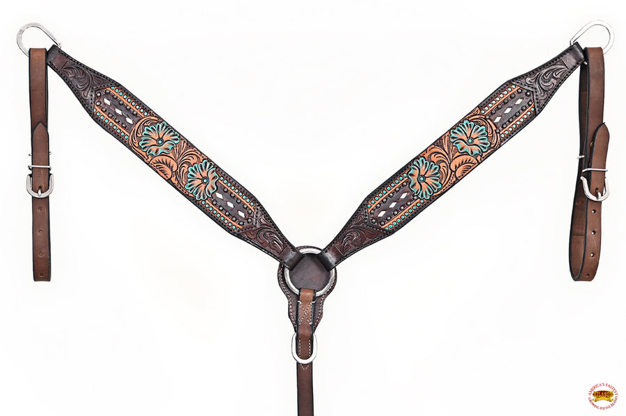 HILASON Western Horse Headstall Breast Collar Leather Tan | Tack Set for Horses