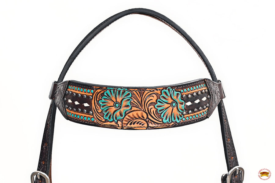 HILASON Western Horse Headstall Breast Collar Leather Tan | Tack Set for Horses