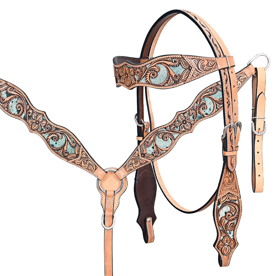 HILASON Western Horse Headstall Breast Collar American Leather Tan - Uhorse
