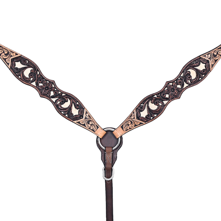 HILASON Western Horse Headstall Breast Collar Leather Brown with Tan | Tack Set for Horses