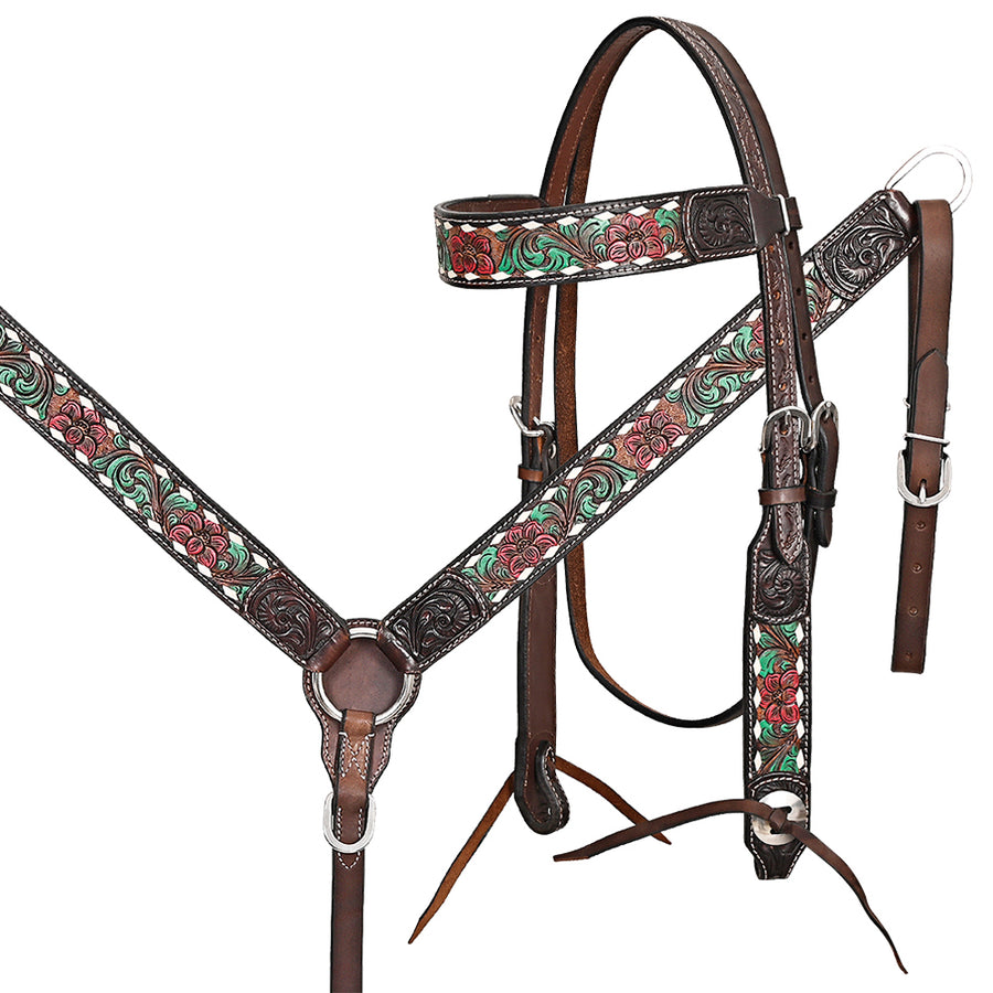 HILASON Western Horse Headstall Breast Collar Leather Brown - Uhorse