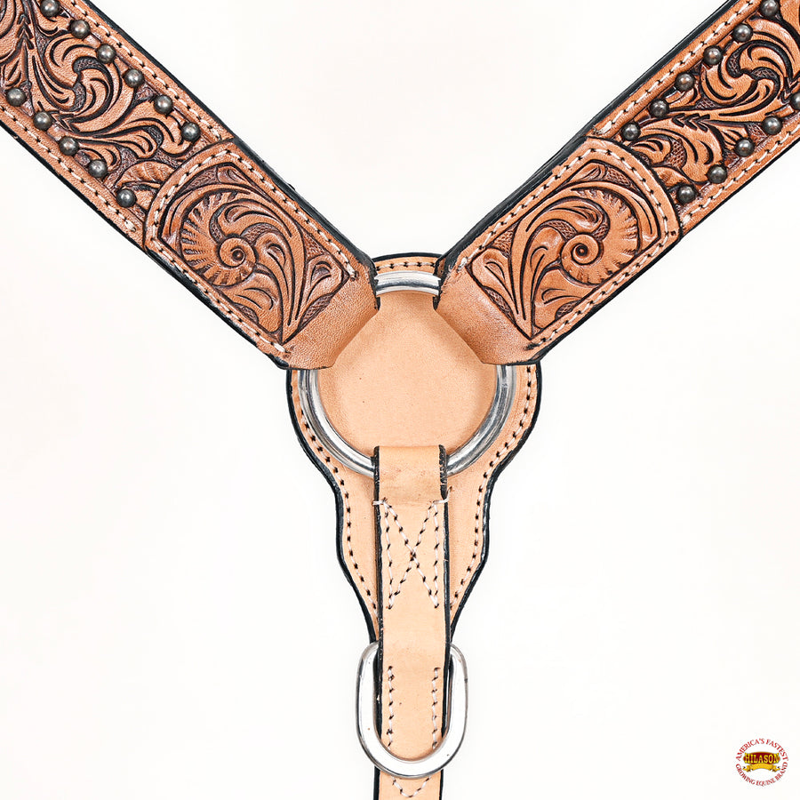 HILASON Western Horse Headstall Breast Collar American Leather Tan | Tack Set for Horses