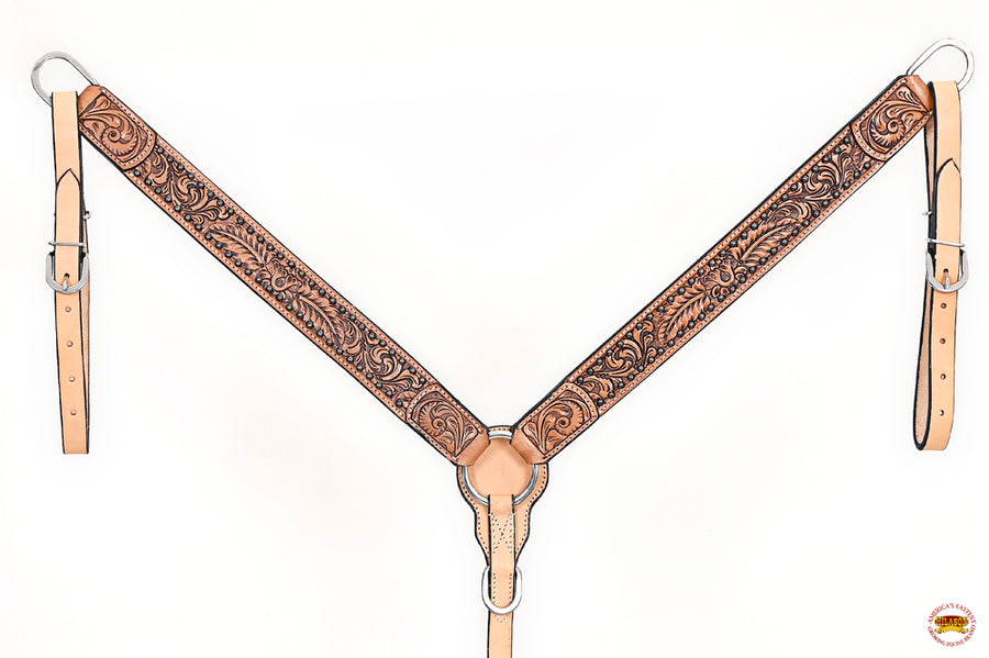 HILASON Western Horse Headstall Breast Collar American Leather Tan | Tack Set for Horses