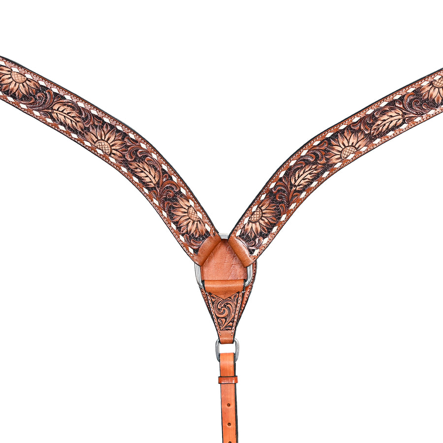 Comfytack Horse Floral Hand Painted Genuine Leather Breast Collar Headstall Brown