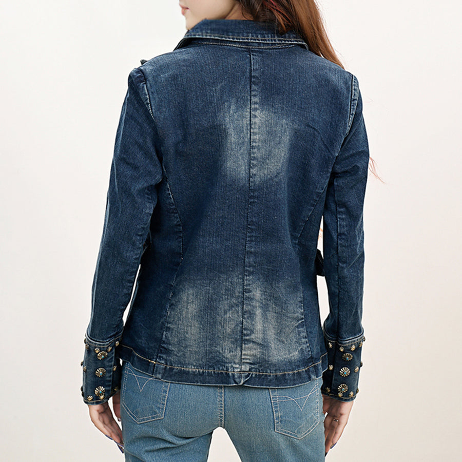 American Darling Genuine leather Hand tooled carved Women 100% cotton Denim Blazer dress jacket ladies |Vintage