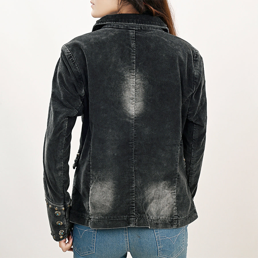 American Darling Genuine leather Hand tooled carved Women 100% cotton Denim Blazer dress jacket ladies | Vintage