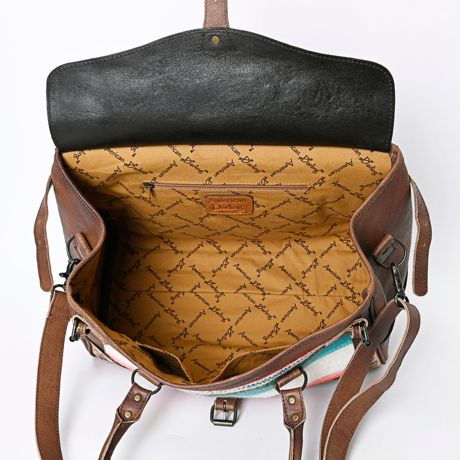 American Darling Western Duffel Bag Hand Tooled Genuine Leather Woven Saddle Blanket Travel Bag 12in (H) X 17in (W) X 8in (D)