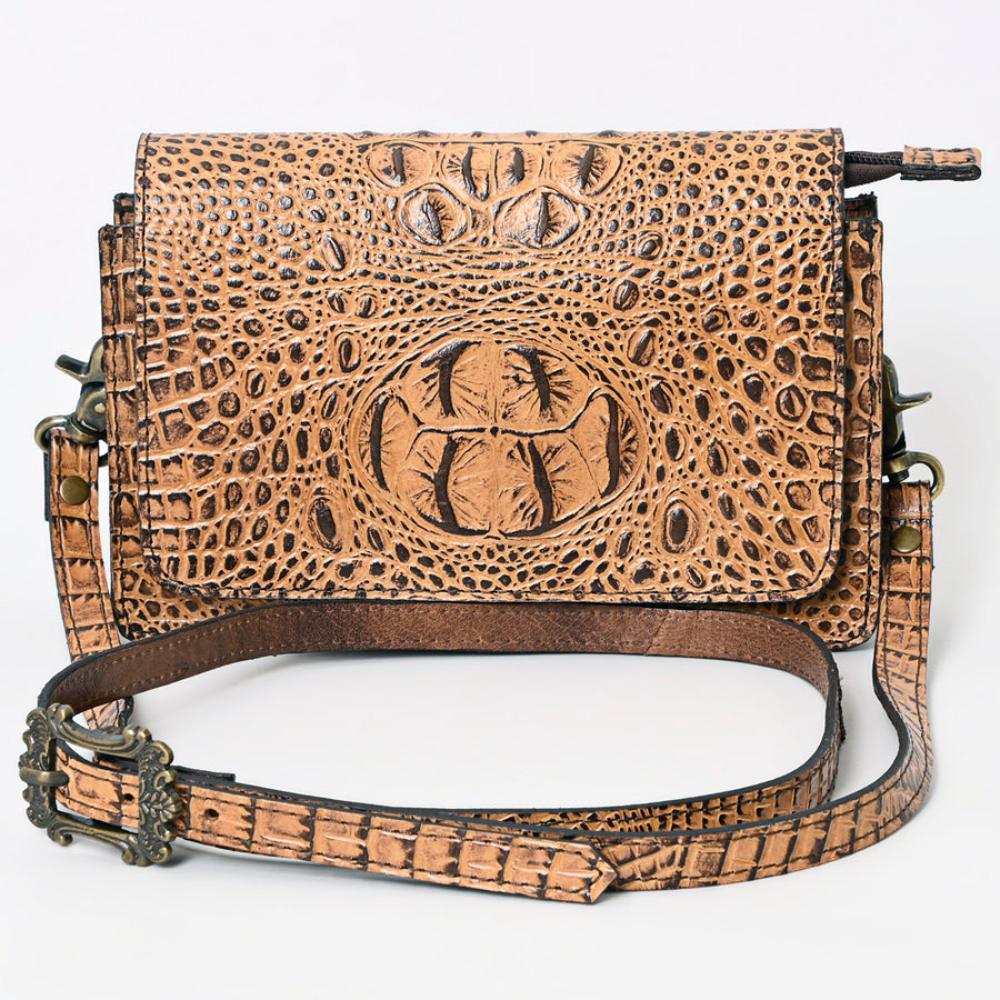 American Darling Western Crossbody Bag Crocodile Embossed Genuine Leather Slim Shoulder Purse 6.5in (H) X 11in (W) X 2.5in (D)
