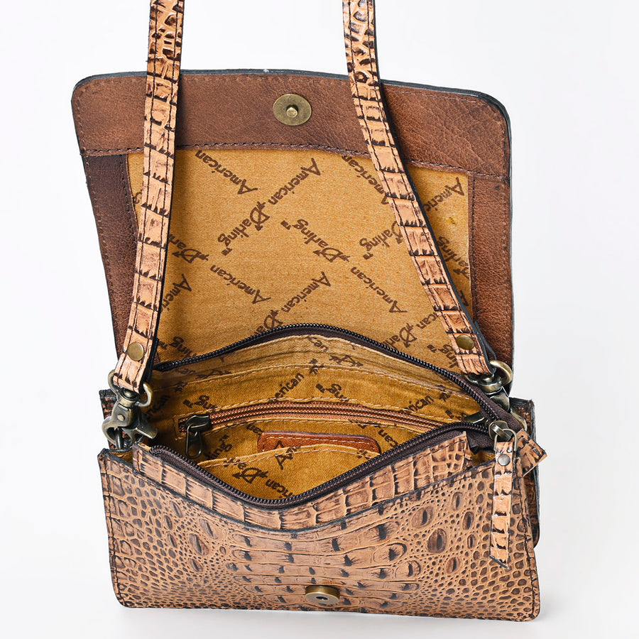 American Darling Western Crossbody Bag Crocodile Embossed Genuine Leather Slim Shoulder Purse 6.5in (H) X 11in (W) X 2.5in (D)