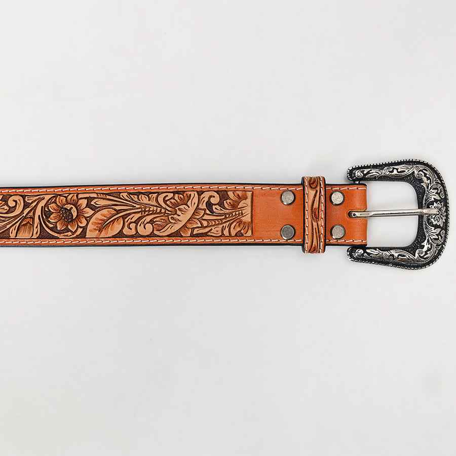 American Darling Beautifully Hand Tooled Brown Genuine Leather Belt Men and Women Western with Removable Buckle