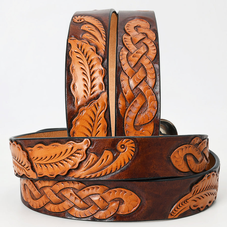 American Darling Beautifully Hand Tooled Brown Genuine Leather Belt Men and Women Western with Removable Buckle