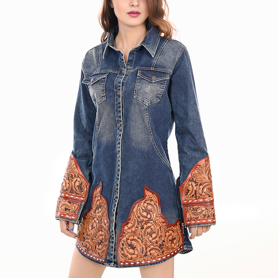 American Darling ADDR002 100% Cotton Denim Women Shirt Jacket Dress Ladies Girl Top - Uhorse