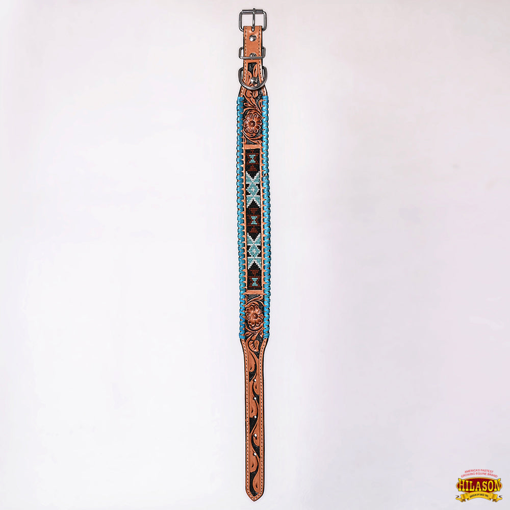 HILASON Western Style Beaded American Leather Pet Dog Collar