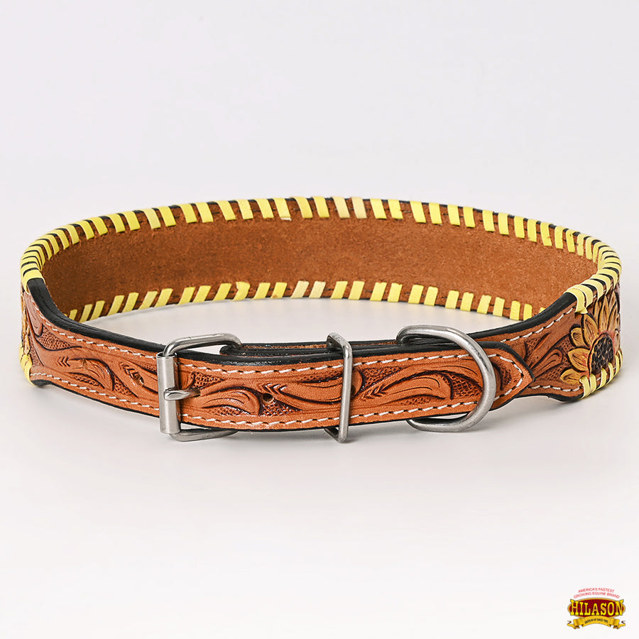 HILASON Western Genuine Leather Heavy Duty Dog Collar Floral Tooled Tan | for Dogs Comfortable